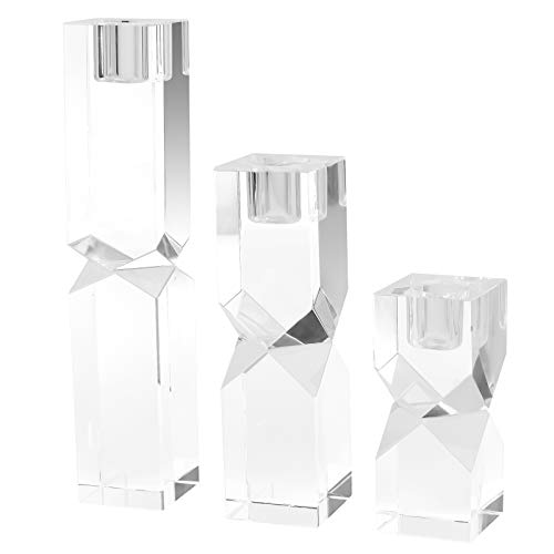 DONOUCLS Home Crystal Candlestick Holders Set of 3, Clear Crystal Taper Candles Holder, Table Centerpieces for Party and Wedding Decoration(10cm/15cm/20cm Tall)
