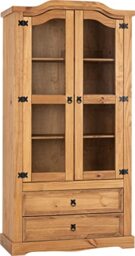 Seconique Corona 2 Door 2 Drawer Glass Display Unit,Distressed Waxed Pine