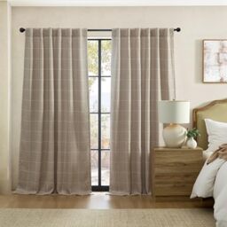 "Elrene Home Fashions Sawyer Windowpane Plaid Blackout Window Curtain Panel with Rod Pocket/Back Tabs for Living Room/Bedroom/Office, 52""x108"", Linen"