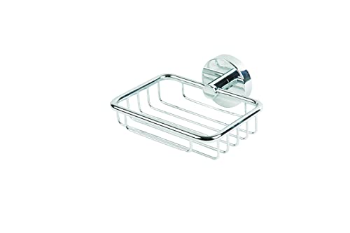 Croydex Pendle Chrome Soap Basket, Bathroom Accessories - Wall Mounted - No Drill Required - Your Choice to Screw or Glue with Flexi-Fix Brackets - Modern Design - Fixings Included