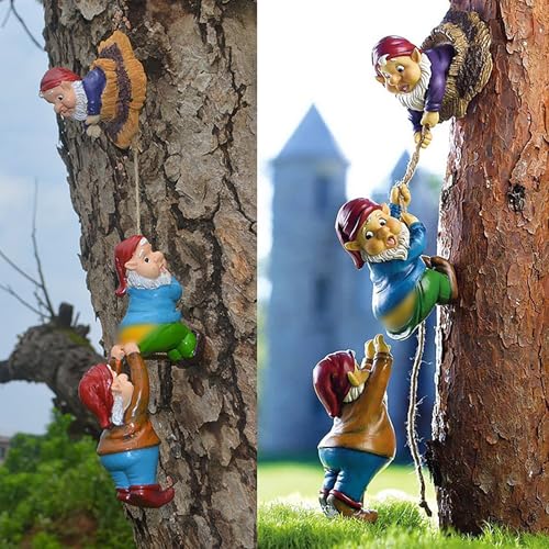 Climbing Rope Gnomes Garden Statue,Resin Gnome Tree Hugger Outdoor Decor - Miniature Figurines Micro Garden Gnome Landscape Figurine Accessories for Lawn Balcony Patio Outdoor