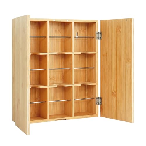 Relaxdays Tea Box, Bamboo, 9 Compartments, 31x26.5x7cm, for Tea Bags & Coffee Pods, Wall-Mount, Natural/Silver