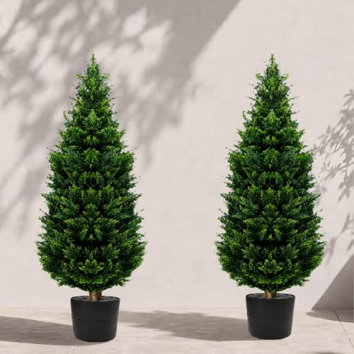 GZFDY 36inch Artificial Cypress Topiary Trees (2-Pack) - UV Resistant Fake Shrubs with Ground Spike for Outdoor & Indoor Use, Front Porch, Garden Decor