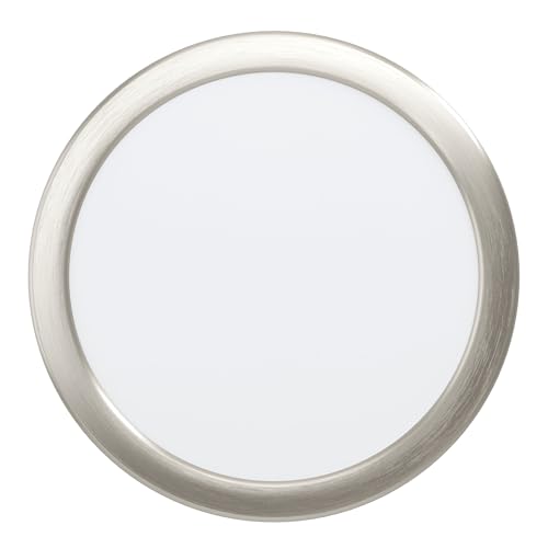 Eglo LED recessed Spotlight Fueva 5, Ø 21.6 cm, Steel and Plastic Light Surface, Nickel matt, White, Flat LED recessed Light, Shallow Depth 26 mm, Warm White