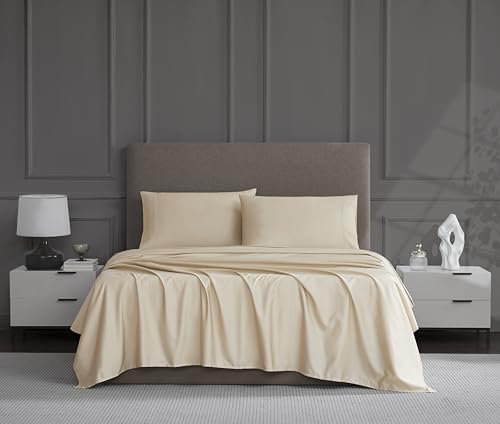 Linen Closet Luxury Cotton 1200 Thread Count Hotel Luxury 4-Piece Sheet Set, Queen, Beige