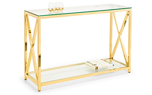 Julian Bowen Miami Console Table, Glass & Gold - H75 x W120 x D40cm