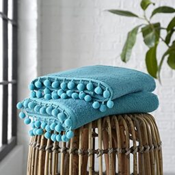 GC GAVENO CAVAILIA Luxury Pom Pom Pure Cotton 550 GSM Hand OR Bath Towels OR Ultra Soft Super Absorbent Bath Sheets, Pack of 2 Bath Towel, Teal