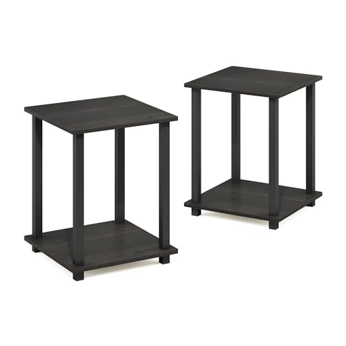 Furinno SIMPLISTIC Side Table Set of 2, 2-Tier End Table, Nightstand, Night Stand, Bedside Table, Easy Assembly, for Living Room, Bedroom, Espresso