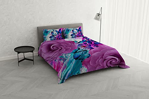 Italian Bed Linen KI-OSA KIO-645 Digital Print Duvet Cover Set, 100% Soft Cotton, Made in Italy, Double, KIO-645