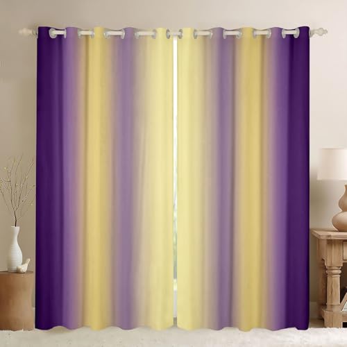 (2 Panels, 38 x 54 Inch) Purple and Yellow Darkening Drapes Gradient Style Curtains for Bedroom Living Room For Kids Women Men Ombre Printed 30%-50% Blackout Curtains Geometric Window Treatments