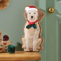 Catherine Lansfield Christmas Dog 3D Shaped Cushion Cream/Red