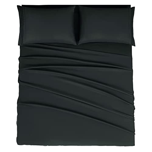 Mejoroom Queen Size Sheet Set - Hotel Luxury 1800 Bedding Sheets & Pillowcases - Deep Pocket Fitted Sheet, Soft, Breathable, Wrinkle & Fade Resistant - 4 Piece (Queen, Black)