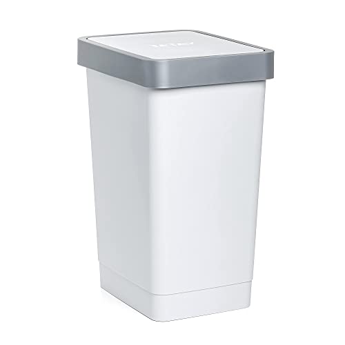 TATAY Smart 25L Rubbish Bin Kitchen with Swing Lid - Compact and Functional - Indoor and Outdoor Use - Fits 30L Bags - BPA-Free Durable Plastic - 26x34x47cm, White