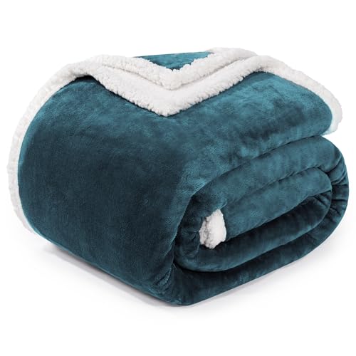 "BEAUTEX Sherpa Fleece Throw Blankets Soft Fluffy Flannel Plush Cozy - Fuzzy Dusty Blue Cuddle Blanket for Couch, Bed, Sofa, Adults (50"" x 60"", Dusty Blue)"
