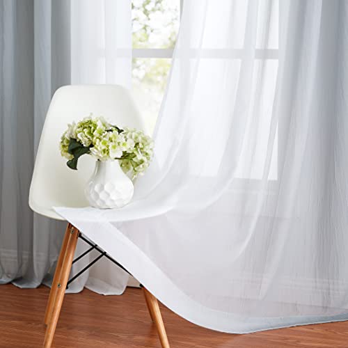 Purainbow Grey Ombre Sheer Curtains 54 Inch Long Rod Pocket Drapes 2 Panels - Chiffon Crinkle Semi Voile Curtain Panels for Bedroom Living Room, Gradient Light Filtering Window Drapes for Laundry Room