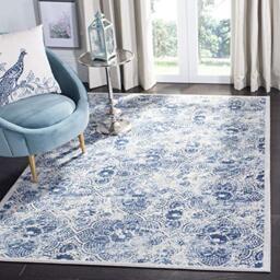 SAFAVIEH Traditional Rug for Living Room, Dining Room, Bedroom - Brentwood Collection, Short Pile, in Cream and Blue, 122 X 183 cm