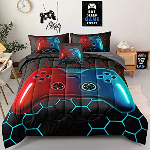 Z.Jian HOME 6 Pieces Gaming Bedding Set Full Size for Boys Gamer Comforter Set for Boys Girls Kids Teens 6 Piece Bed in A Bag Video Game Bedding for Gamer Room Decorative Full49