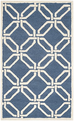 Safavieh Modern Indoor Hand Tufted Rectangle Area Rug, Cambridge Collection, CAM311, in Navy / Ivory, 91 X 152 cm for Living Room, Bedroom or Any Indoor Space
