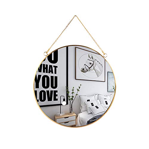 "LONGWIN Hanging Wall Circle Mirror Decor Gold Geometric Mirror with Chain for Bathroom Bedroom Living Room 15.7"""