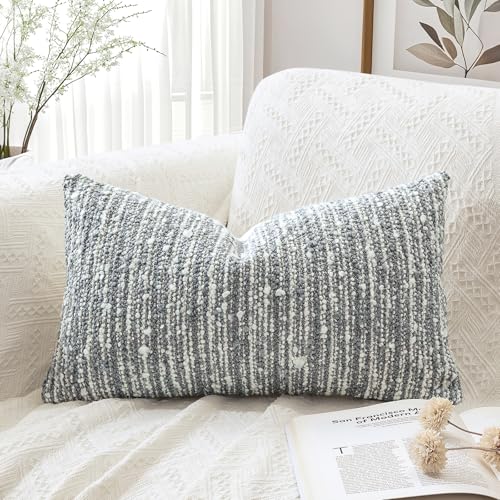 Artscope Lumbar Throw Pillow Cover 16x24 Super Thick Body Pillow Cover Decorative Boucle Textured Morden Neutral Accent Italian Style Pillowcase for Bedroom Living Room Couch Sofa Home D??cor-Grey