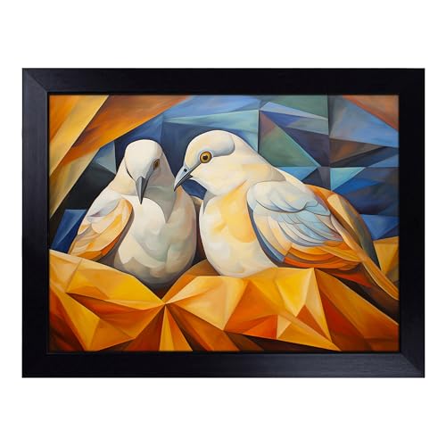 Lap Tray with Bean Bag Cushion, Dove Bird Cubism - Handmade in the UK, Raised Wooden Edge, Padded Cushion, Heat-Resistant Wipe-Clean Surface, for Meals, Laptops and Crafts