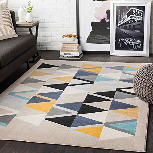 Livabliss Marietta Rug Living Room Boho Large Rug Bedroom 200 x 275 cm - Rug for Dining Room with Geometric Pattern, Scandinavian Living Room Rug Modern in Beige, Yellow, Blue