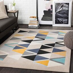 Livabliss Marietta Rug Living Room Boho Large Rug Bedroom 200 x 275 cm - Rug for Dining Room with Geometric Pattern, Scandinavian Living Room Rug Modern in Beige, Yellow, Blue