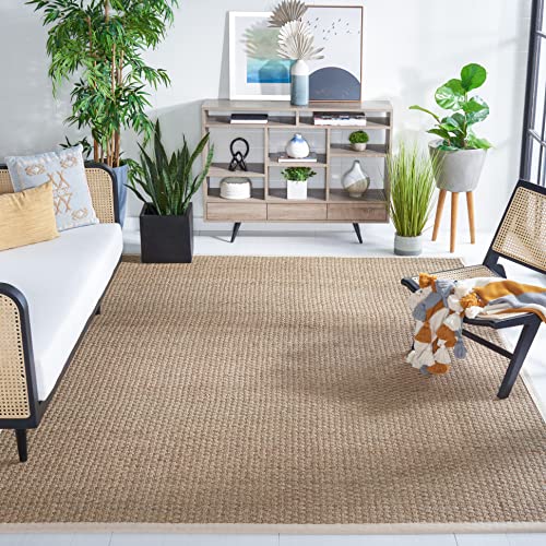 Safavieh Natural Fiber Rug for Living Room, Dining Room, Bedroom - Natural Fiber Collection, Short Pile, in Natural and Brown, 200 x 200 cm