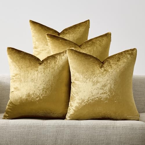 GIGIZAZA Gold Pillow Covers 20x20 Set of 4,Velvet Luxury Couch