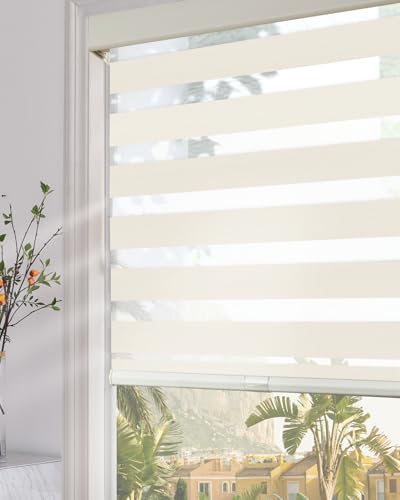"Persilux Blackout Zebra Blinds for Windows (22"" W x 64"" H, Beige) Cordless Zebra Shades for Indoor Windows, Sheer Shades Thermal Insulated Blinds with Upgraded Cassette, Roller Window Shades for Home"