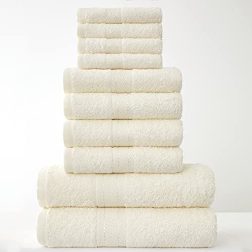 GC GAVENO CAVAILIA Towels Family Bale Set - 10 Piece 100% Egyptian Cotton, 4x Face 4x Hand 2x Bath Towel, Premium Quality Highly Water Absorbent Bathroom Accessories, Machine Washable, Cream