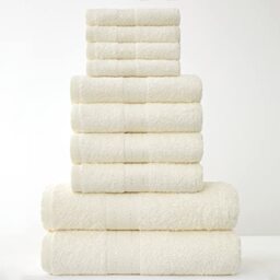 GC GAVENO CAVAILIA Towels Family Bale Set - 10 Piece 100% Egyptian Cotton, 4x Face 4x Hand 2x Bath Towel, Premium Quality Highly Water Absorbent Bathroom Accessories, Machine Washable, Cream