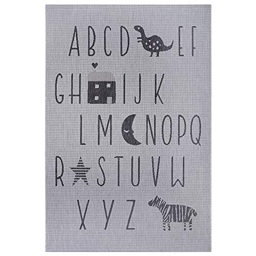 Hanse Home ABC Alphabet Children's Flat Weave Rug, Light Grey/Dark Grey, Size: 80 x 150 cm