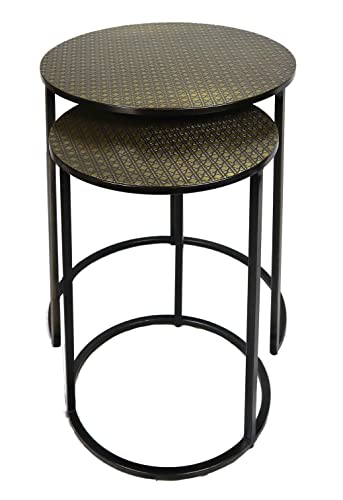 ASPECT Hiba Round Nest Of 2 Table,Honeycomb Pattern Metal Table