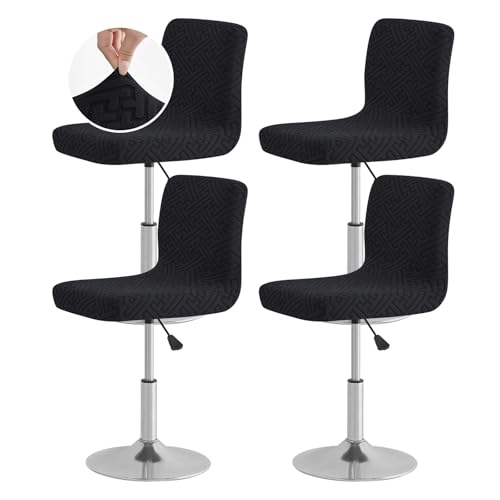 FUANGUI Bar Stool Covers with Backs, 4 Pack Stretch Bar Stool Chair Covers, Knitted Jacquard Bar Stool Covers,Washable Bar Chair Covers Swivel Barstool Slipcovers (Knitted Black 01)
