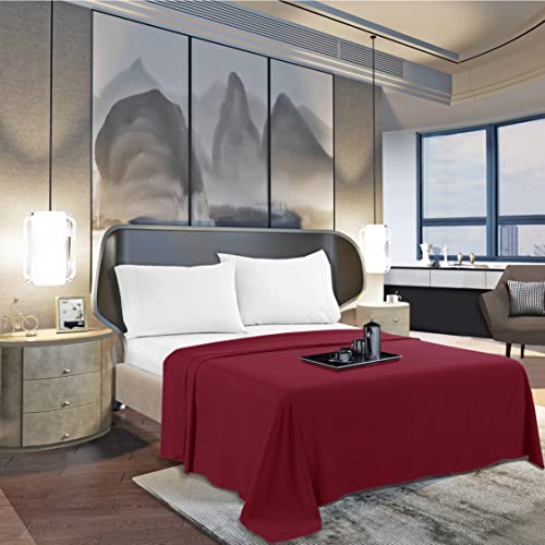 Mocassi California King Flat Sheet - Hotel Luxury 1800 Premier Cooling Bedding Sheet - Softest Sheet - Wrinkle, Fade, Stain Resistant - 1 Single Top Flat Sheet, Cali King, Burgundy