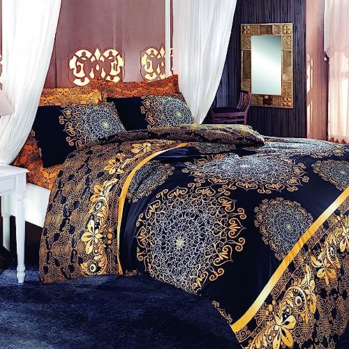Duvet Cover Set + 2 Pillowcases 240 x 220 cm Black Yellow Beige Brown