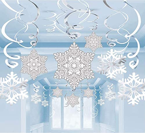 HLY 36Ct Christmas Snowflake Hanging Swirl Decorations - Winter Wonderland/Xmas/Holiday Party Supplies