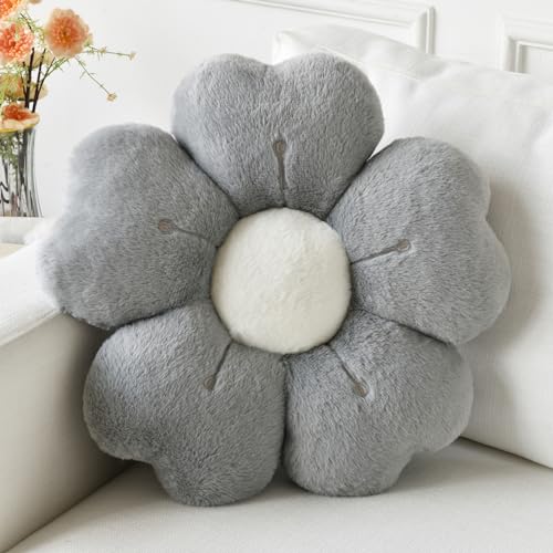 Ddliury Flower Pillow, Flower Shaped Pillow Decorative Throw Pillows for Bed Couch, Cute Daisy Pillow Dorm Decor Floor Seating Cushion (Grey, 19.6 Inches)