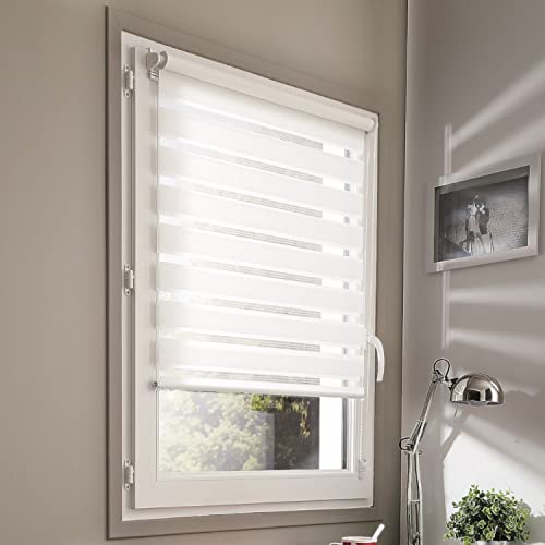 madecostore Basic Day and Night Roller Blind, No Drilling Required, H 160 cm - White - L 41 x H 160 cm