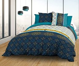 Le linge de Jules Duvet Cover 240 x 260 cm + 2 Pillowcases – Pure Cotton 57 Thread Count – Biarritz, Blue, Yellow