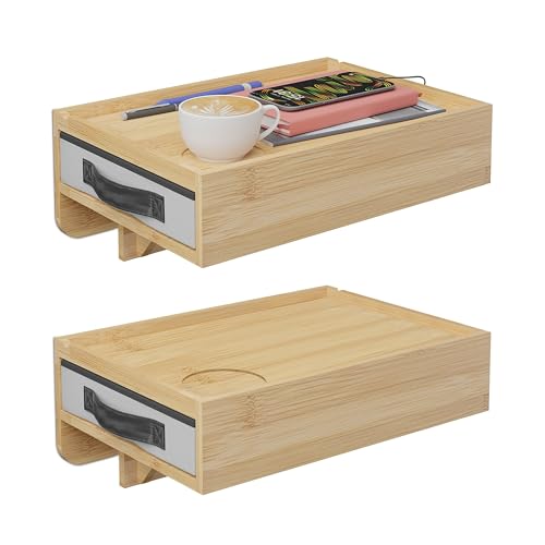 Relaxdays clip-on bedside table, 2-piece set, bamboo, HxWxD: 14 x 37 x 26.5 cm, drawer, bedside shelf, natural