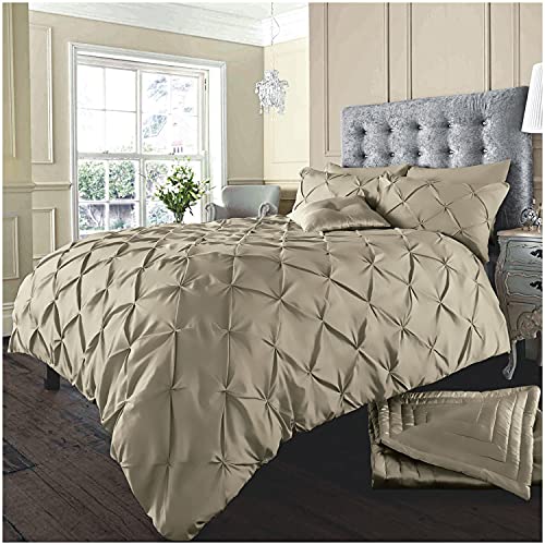 GC GAVENO CAVAILIA Luxury Pintuck Duvet Cover Single, Polycotton Pinch Pleat Bedding Sets, Washable Quilt Covers With Pillow Case Latte