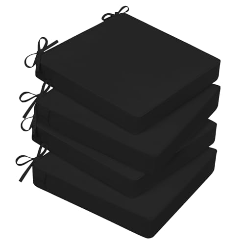 Basic Beyond Outdoor Chair Cushions for Patio Furniture, Waterproof Outdoor Seat Cushions Set of 4 19 x 19, Patio Chair Cushions Set of 4 with Ties and Handle, Black