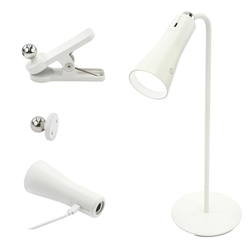 ANSMANN 3-in-1 Desk Lamp Clampable LED Table Lamp Fully Dimmable Touch Operation Work Light Rechargeable Type C Including Table Holder, Adhesive Holder, Clamp Holder, 1600-0526, White, Pack of 1