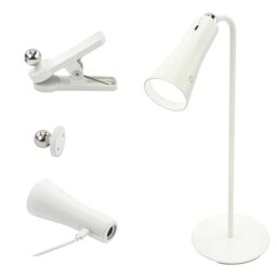 ANSMANN 3-in-1 Desk Lamp Clampable LED Table Lamp Fully Dimmable Touch Operation Work Light Rechargeable Type C Including Table Holder, Adhesive Holder, Clamp Holder, 1600-0526, White, Pack of 1