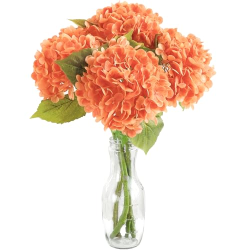 "Floroom 4 Pcs Real Touch Burnt Orange Hydrangea Artificial Flowers, 20"" Full Faux Hydrangea Flowers Fake Flowers for Home Decor Party Floral Arrangements Wedding Bouquets Centerpieces Decorations"