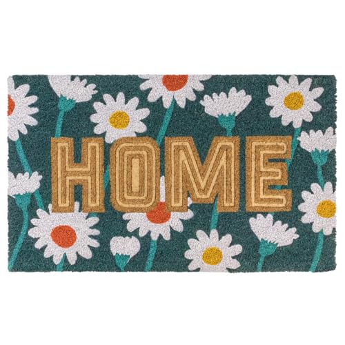 JVL Pavillion Coir Door Mat – Daisy – Natural Entrance Mat, Outdoor Indoor, Dirt Trapper – 45 x 75 cm