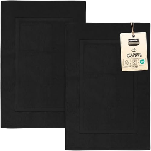 "Utopia Towels Luxury Ringspun Cotton Bath Mat Luxury Size Maximum Absorbency Machine Washable 2Pack (21"" X 34"") Black"