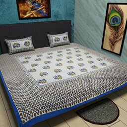 Traditional Mafia Ethnic Collection Printed Bedsheet with 2 Pillow Covers, Cotton, Blue, King, Set of 3